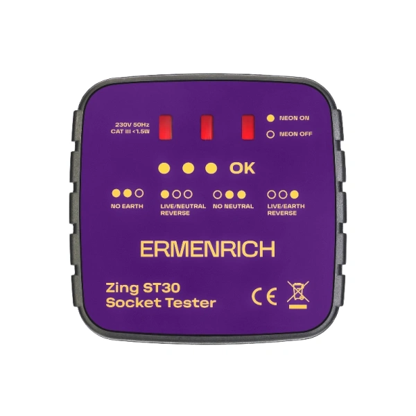 Тестер розеток Ermenrich Zing ST30, фиолетовый купить по низкой цене | МАКСПРОФИТ